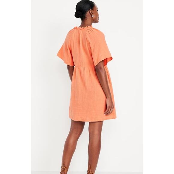 OLD NAVY Dress M Orange Blossom Mini Gauzy Short Sleeve Cotton Summer Casual - Picture 3 of 12